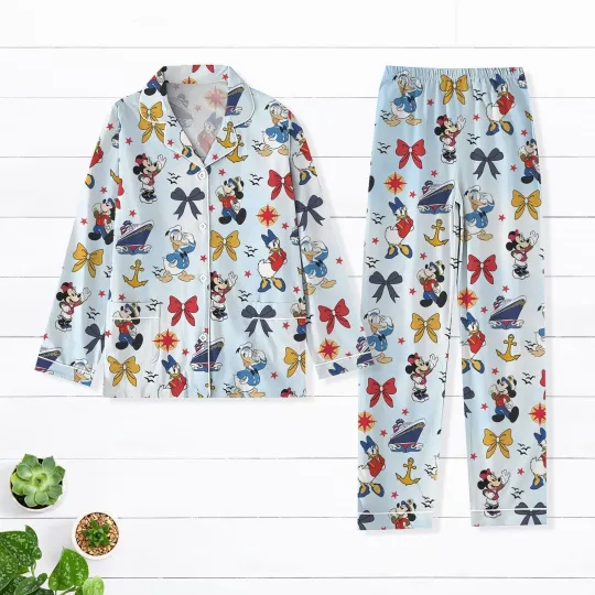 Disney Cruise Pajamas Set, Mickey And Friends Nautical PJs, Cute Cartoon Sleepwe