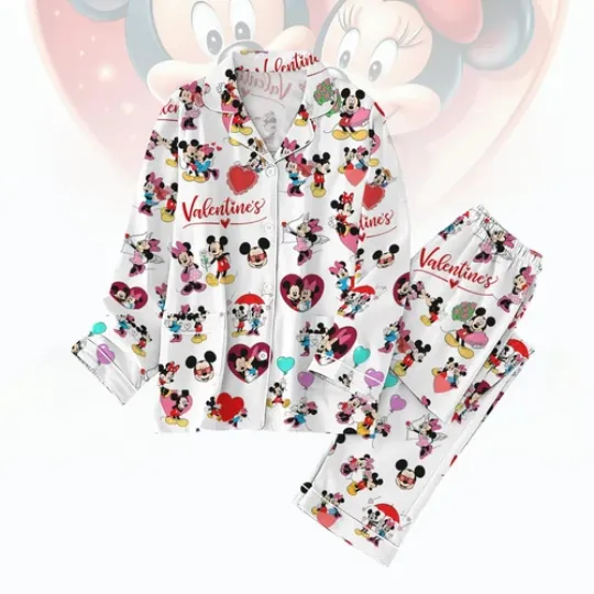Mickey And Minnie Pajamas Set, Luxury Silk Pajamas Soft Sleepwear For Women