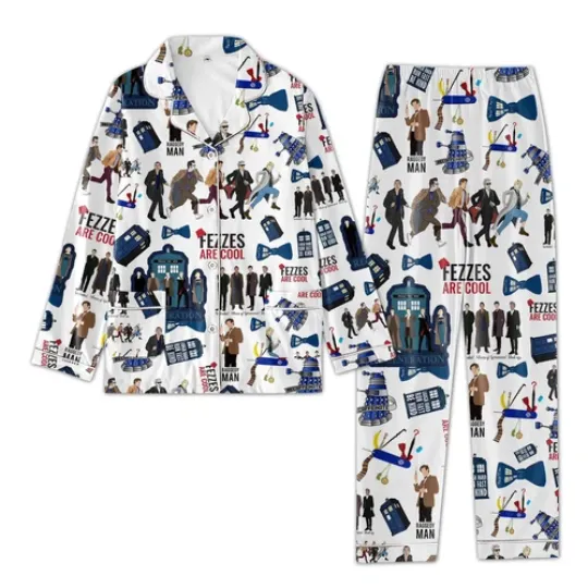 White Doctor Who Pajamas Set, Luxury Silk Pajamas Soft Sleepwear For Women