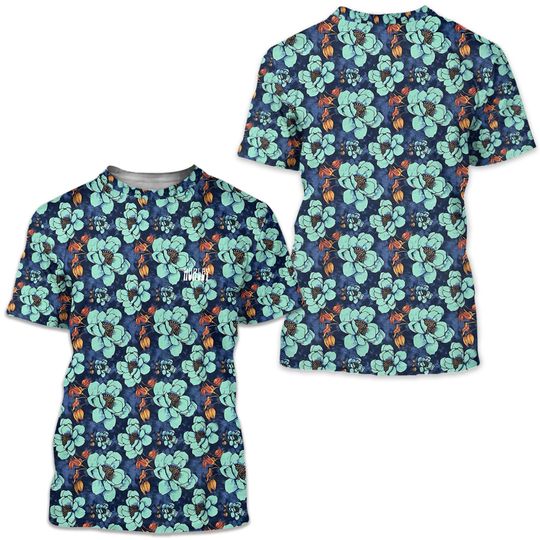 Hurley Shirt Mens L Blue Green Floral Short Slv T Hawaiian Tropical Beach Logo