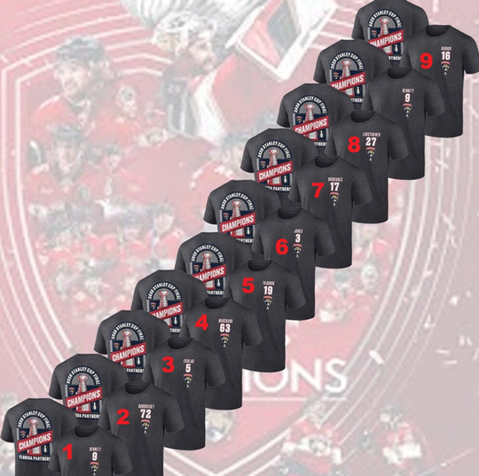 Florida Panthers 2025 Stanley Cup Champions Double-Sided T-Shirt - Marchand, Tkachuk, Bennett