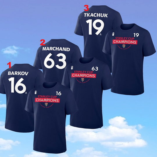 Florida Panthers 2025 Stanley Cup Champions Double Sided T-Shirt #16 #19 #63