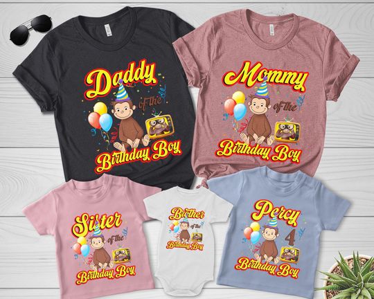 Curious George Birthday Shirt, Family Birthday Matching Shirt, Curious George Birthday Party Shirt, Custom Birthday Matching Shirt