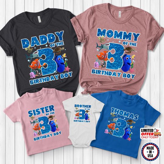 Disney Finding Nemo Birthday Shirt, Finding Fish Birthday Boy/Girl Matching Shirt,Personalized Family Finding Matching Birthday Shirt