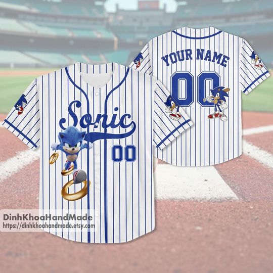 Custom Sonic Bseball Jersey , Funny Sonic Jersey, Sonic Birthday Jersey, Sonic Birthday Gift, Sonic Baseball Team Outfit