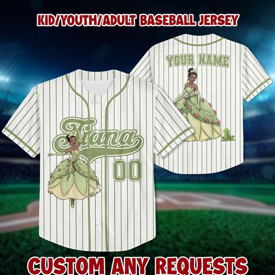 Personalized Disney Princess Tiana Princess and the Frog Simple, Kid Youth Adult Disney Characters Disney Girl Trip Baseball Jersey