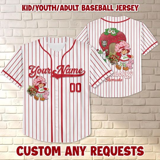 Personalized Strawberry Shortcake Baseball Jersey, Strawberry Birthday Gift, Gift For Baseball Fans, Sweet Girl Shirt Jersey, Gift for Kids
