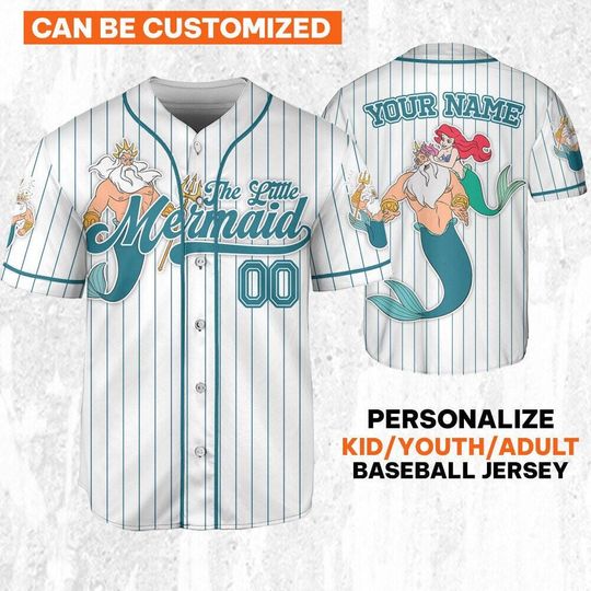 Custom Disney The Little Mermaid King Triton  Simple Stripe Jersey, Disney Baseball Team Outfit, The little mermaid Jersey Gift