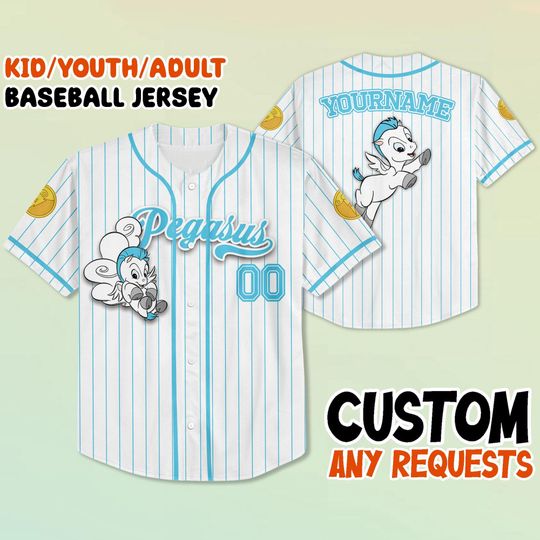 Custom Hercules Pegasus Baseball Jersey, Baby Pegasus Hercules Shirt, Personalized Disney Trip Outfit, Kid Youth Adult Mythical Jersey Gift