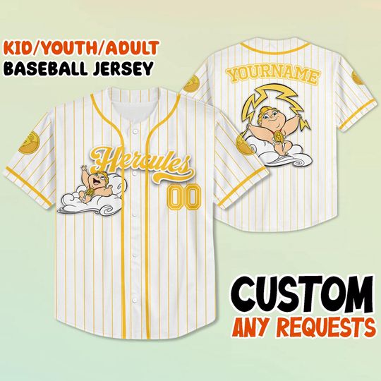 Custom Baby Hercules Baseball Jersey, Personalized Disney Shirt, Kid Youth Adult Jersey, Zeus Lightning Design, Family Trip Outfit