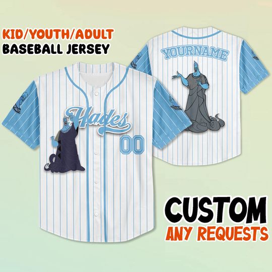 Custom Hercules Hades Baseball Jersey, Disney Villains Jersey Shirt, Kid Youth Adult Personalized Jersey, Disney Trip Outfit, Gift for Fans