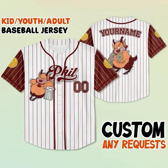 Custom Disney's Hercules  Phil Baseball Jersey, Hercules Movie Jersey Shirt, Personalized Jersey, Disney Trip Shirt, Gift for Fans