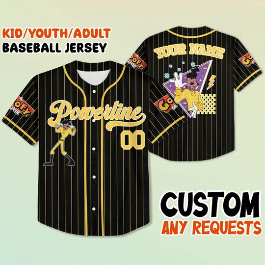 Personalized Disney A Goofy Movie Max Goof Baseball Jersey, Retro 90s Goofy Max Goof Roxanne Jersey Baseball Team, Powerline Stand Out Tour