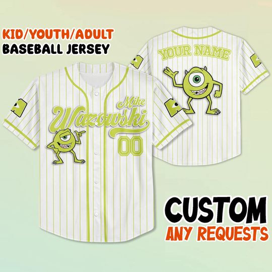 Custom Mike Wazowski Monsters University Baseball Jersey, Personalized Name & Number Shirt, Monsters Fan Baseball Jersey, Disney Family Trip
