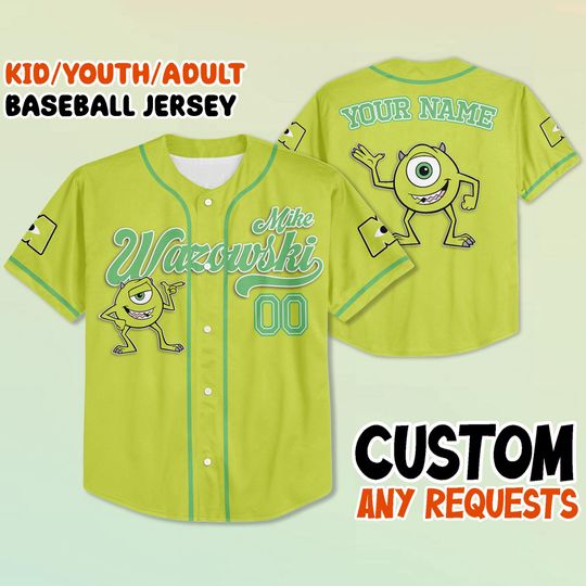 Custom Mike Wazowski Monsters University Baseball Jersey, Personalized Name & Number Shirt, Monsters Fan Baseball Jersey, Disney Family Trip
