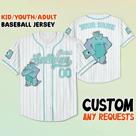 Custom Monsters University James Sullivan Baseball Jersey, Personalized Jersey, Monsters Fan Shirt, Matching Disney Trip Jersey