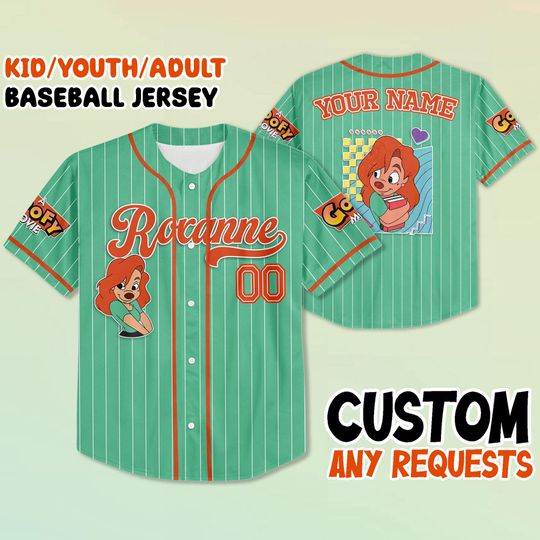 Personalized Disney A Goofy Movie Roxanne Baseball Jersey, Retro 90s Goofy Max Goof Roxanne Outfit Baseball Team, Powerline Stand Out Tour