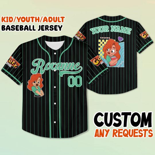 Personalized Disney A Goofy Movie Roxanne Baseball Jersey, Retro 90s Goofy Max Goof Roxanne Outfit Baseball Team, Powerline Stand Out Tour