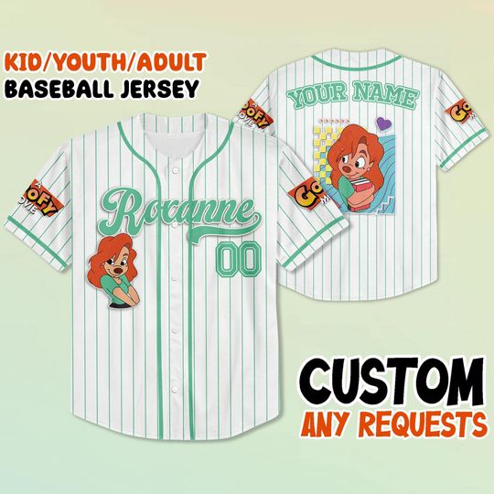 Personalized Disney A Goofy Movie Roxanne Baseball Jersey, Retro 90s Goofy Max Goof Roxanne Outfit Baseball Team, Powerline Stand Out Tour