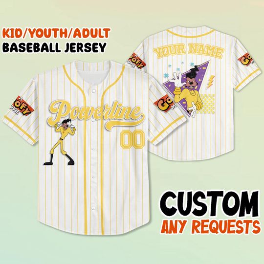 Personalized Disney A Goofy Movie Powerline Baseball Jersey, Retro 90s Goofy Max Goof Roxanne Outfit Baseball Team, Powerline Stand Out Tour