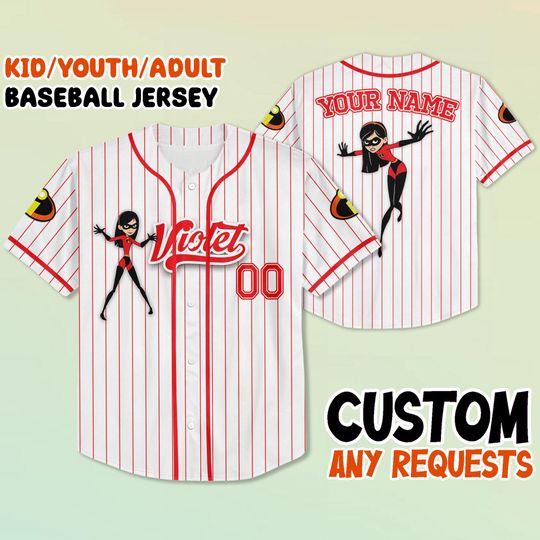 Custom Violet Baseball Jersey Shirt, Personalized Incredibles Kid/Youth/Adult Jersey, Superhero Family Matching Gift Outfit