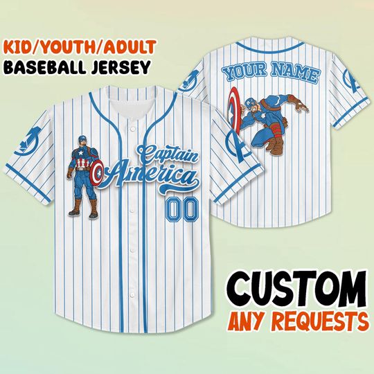 Custom Captain America Baseball Jersey, Marvel Disney Shirt, Patriotic Superhero Tee, Personalized Disney Trip Jersey for Avengers Fans