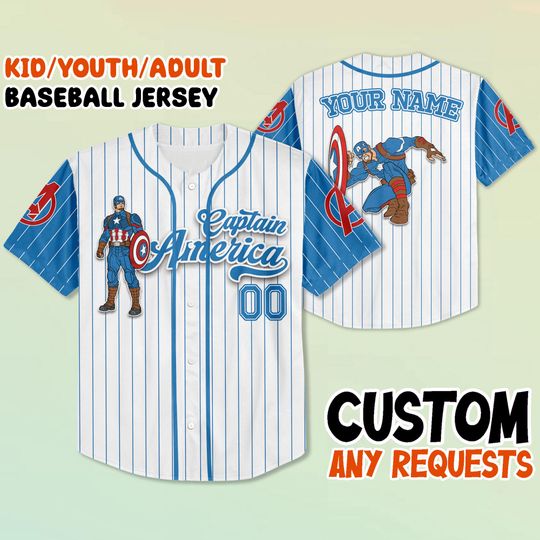 Custom Captain America Baseball Jersey, Marvel Disney Shirt, Patriotic Superhero Tee, Personalized Disney Trip Jersey for Avengers Fans