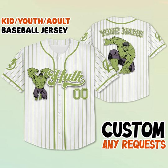 Custom Hulk Baseball Jersey, Marvel Disney Shirt, Green Superhero Tee, Personalized Unisex Jersey for Disney Trip or Avengers Fans