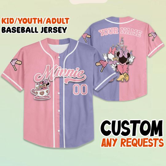 Custom Disney Minnie Baseball Jersey  Mickey & Friends White Shirt, Matching Family Disney Trip Outfit, Personalized Team Tee