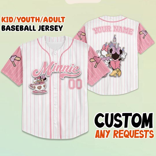 Custom Disney Minnie Baseball Shirt  Mickey & Friends White Tee, Family Vacation Outfit, Personalized Disney Trip Matching Shirt