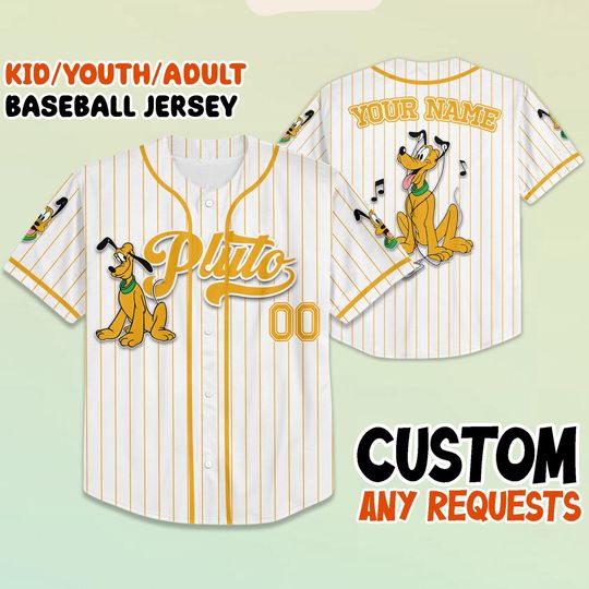 Custom Disney Pluto Jersey Baseball Shirt  Mickey & Friends Personalized Gift, Family Vacation, Birthday Outfit, Disney Trip Matching Shirt