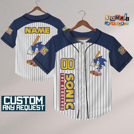 Personalize Sonic Funny, Custom Baseball, Sonic the Hedgehog Sports Tee, Gamer Gift Outfit