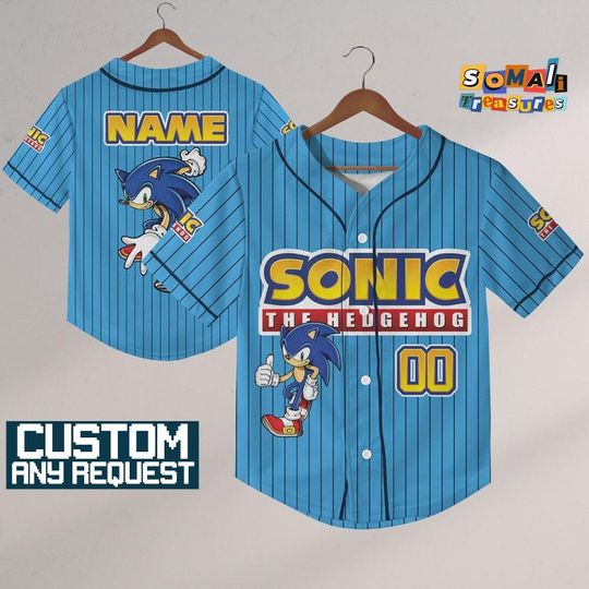 Personalize Sonic The Hedgehog Blue NDB07, Custom Baseball, Sonic the Hedgehog Sports Tee, Gamer Gift Outfit