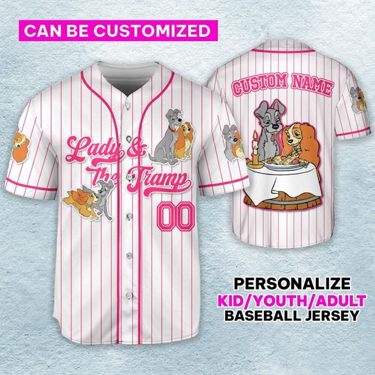 Custom Lady And The Tramp Couple Baseball, Custom Disney Valentine's Day Jersey, Disney Baseball Team Outfit
