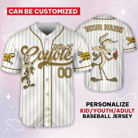 Custom Looney Wile E Coyete Simple Baseball, Baseball Team Outfit, Gift for Space Jamz Fans, Tune Squad Jersey, Family Jersey
