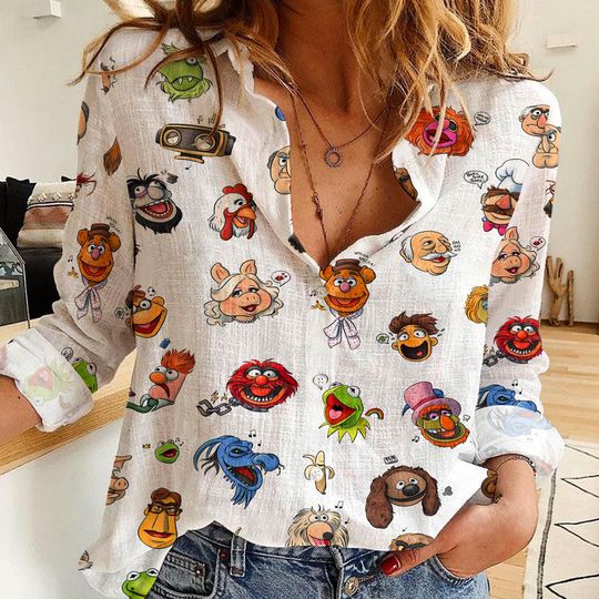 The Muppets Team Kermit Frog Gonzo Animal Women Casual Shirt Back, Disney Women Blouses Shirt,Magic Kingdom Shirt, Disney Vintage Shirt