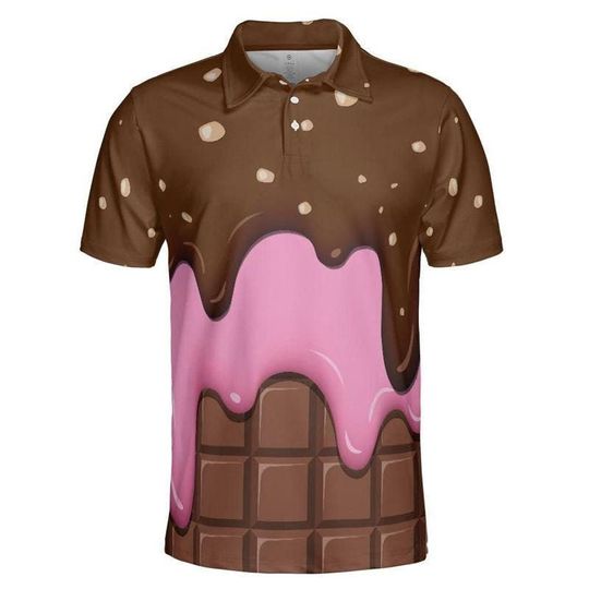 Discover Chocolate With Peanut Ice Cream & Strawberry Ice Cream On A Chocolate Bar Polo Shirt