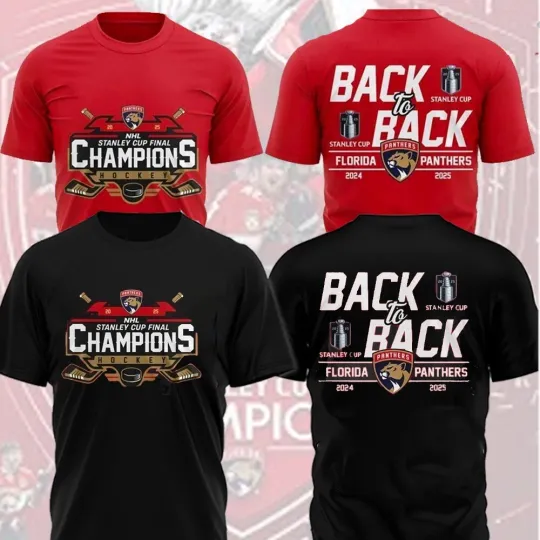 Hockey 2025 Florida Panthers Back to Back Stanley Cup Champions Double Sided T-Shirt