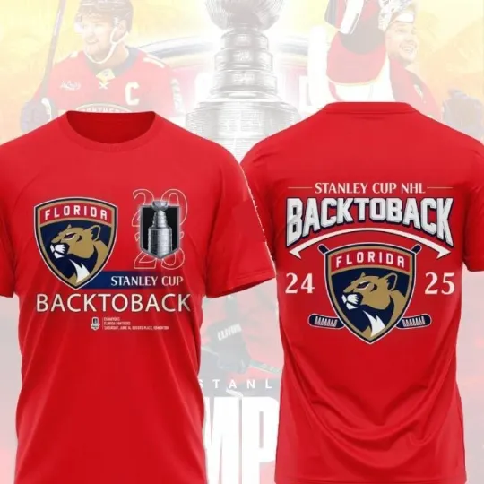 2024-2025 Florida Panthers Back-To-Back Stanley Cup Champions Double Sided T-Shirt