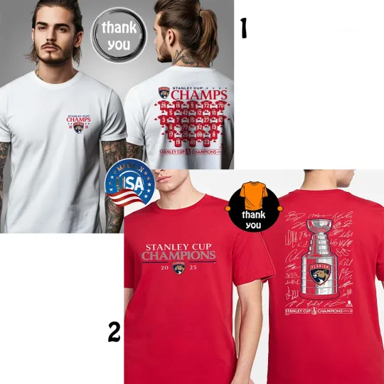 Florida Panthers 2025 NHL Champions Double-Sided T-Shirt