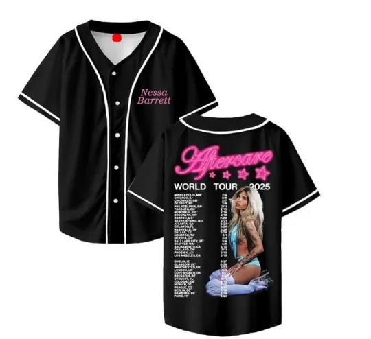 Nessa Barrett Aftercare World Tour 2025 Baseball Jersey Short Sleeve Shirts