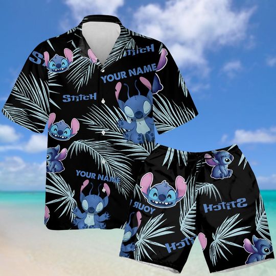 Custom Stitch Hawaiian Shirt, Cartoon Movie Button Shirt, Disney Man Short, Stitch Tropical Vacation Shirt, Gift For Fans