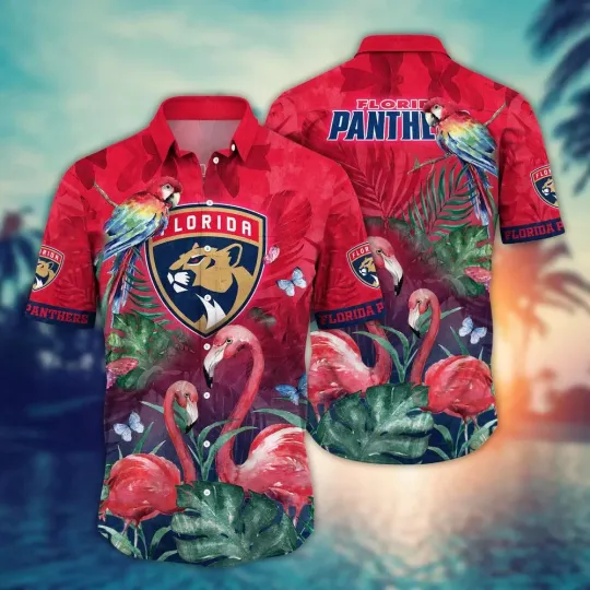 Florida Panthers Hawaiian Shirt Flamingo Parrot Tropical Aloha Shirt Hockey Gift