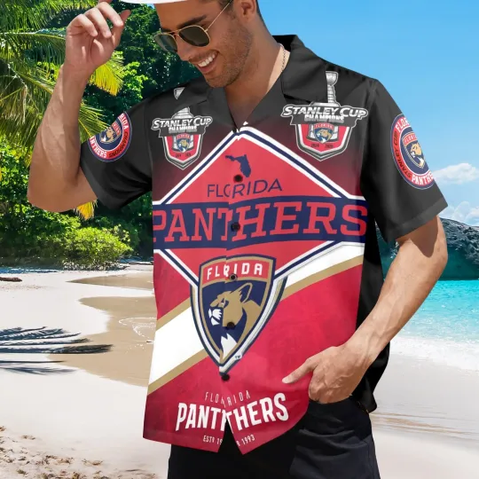 Hawaiian Button Shirt.  Florida Panthers. Stanley Cup Champions