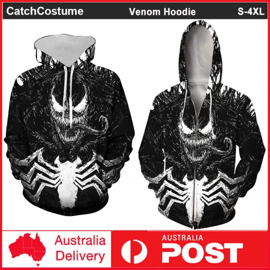 Venom Spiderman Hoodie 3D Print Sweatshirt Hooded Coat Superhero Cosplay Costume