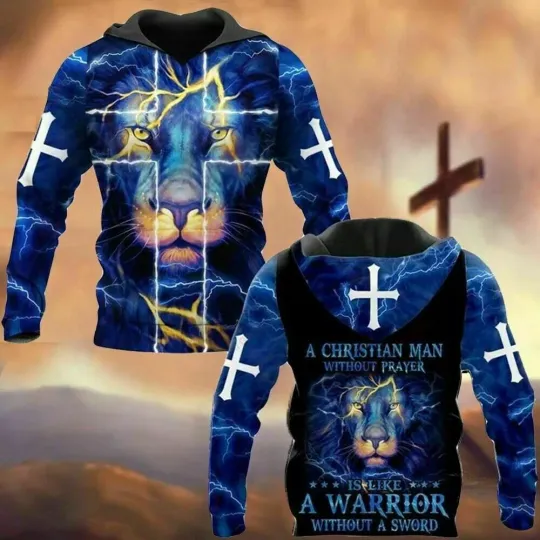 Jesus Lion 3D Hoodie A CHRISTIAN MAN WITHOUT PRAYER All Over Print Best Price