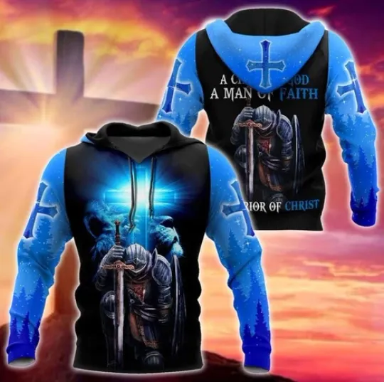 Christian All Over 3D Hoodie Child Of God A Man Of Faith Warrior Of Christ Lion