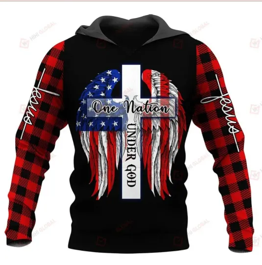 ONE NATION UNDER GOD ALL OVER PRINT 3D HOODIE All Over Printed