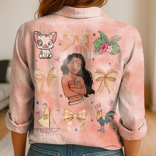 Moana Princess Women's Linen Casual Shirt, Disney Women Blouses Shirt, Magic Kingdom Shirt, Shirt For Women, Disney Vintage Shirt