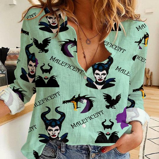 Maleficent Women Casual Shirt, Button Up Shirt, Disney Vintage Shirt